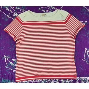 Vintage Talbots Sweater Short Sleeve Breton Stripe Nautical Pink and White XL*